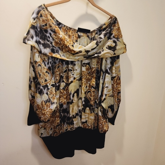 ASHLEY STEWART black and yellow Formal Silky Top fits XL - Picture 6 of 7